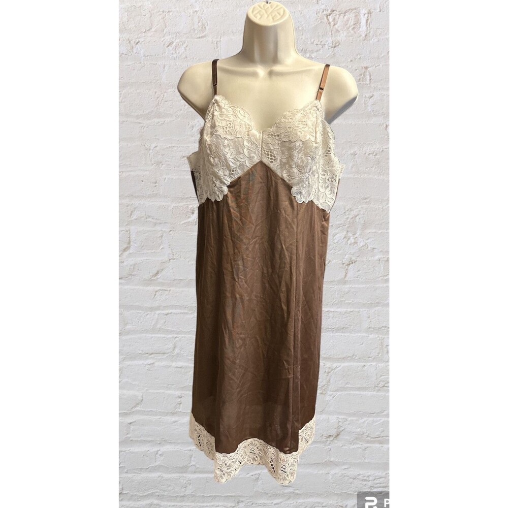 Vintage Van Raalte Slip Size 36 Brown with Lace Nylon USA
